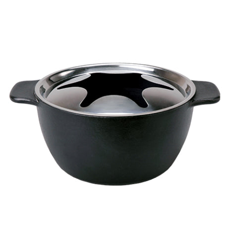 Kisag Caquelon Allround – Ø 18 cm, Gusseisen, Emaille, für Fondue Bourguignonne, Gas, Schwarz