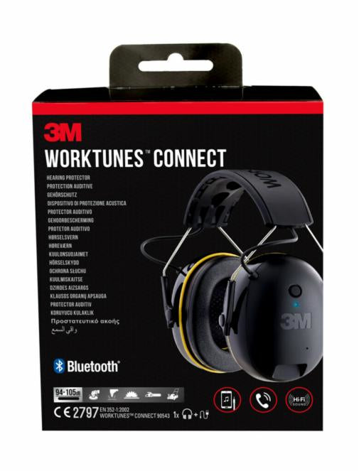 3M WorkTunes Connect Kapselgehörschutz – Bluetooth, mit Mikrofon, 31 dB, Kopfbügel, Schwarz