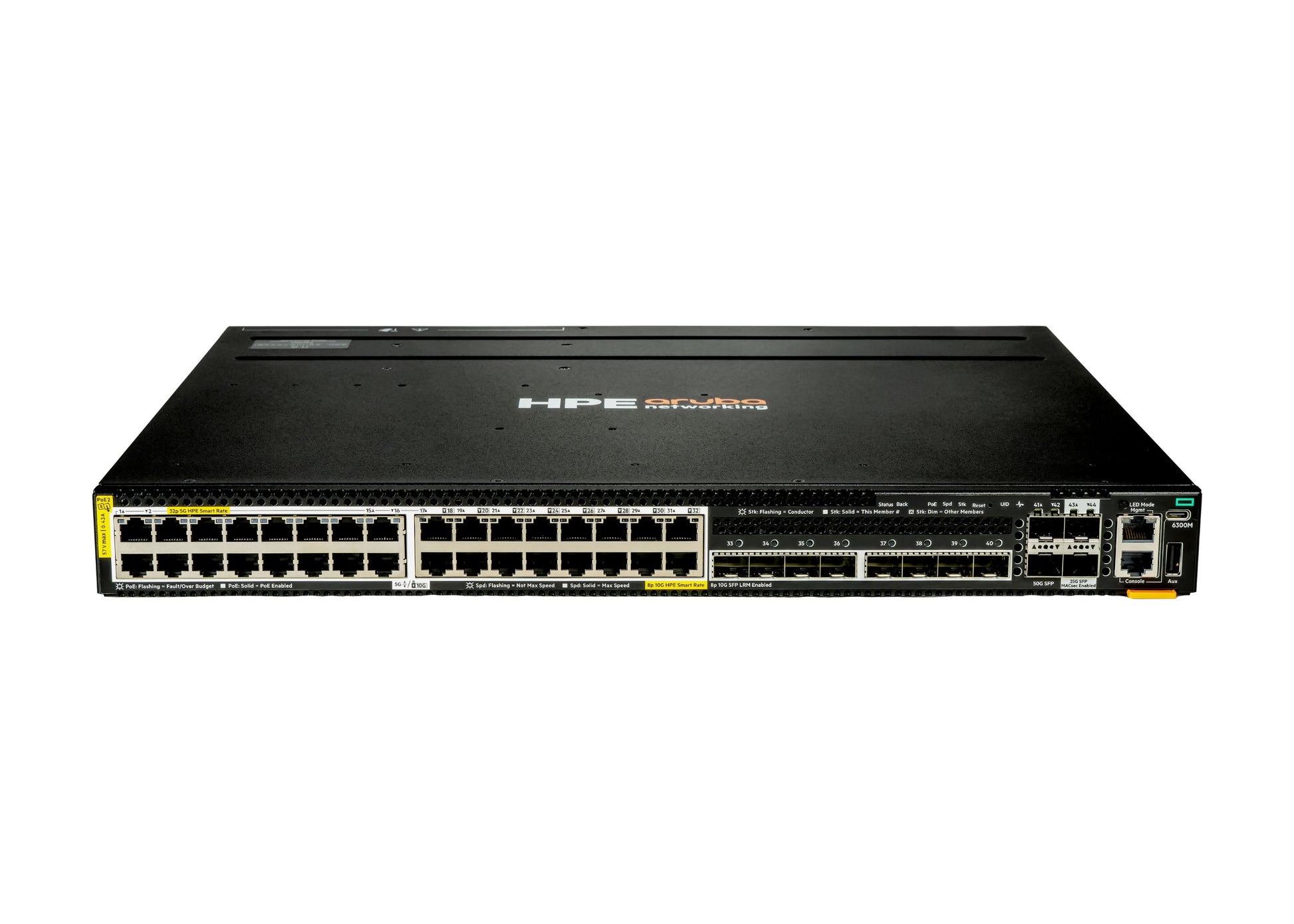 HPE Aruba Networking CX 6300M 32p – Managed Switch – 32×GbE, 8×SFP+, 2×SFP56, 2×SFP28, PoE