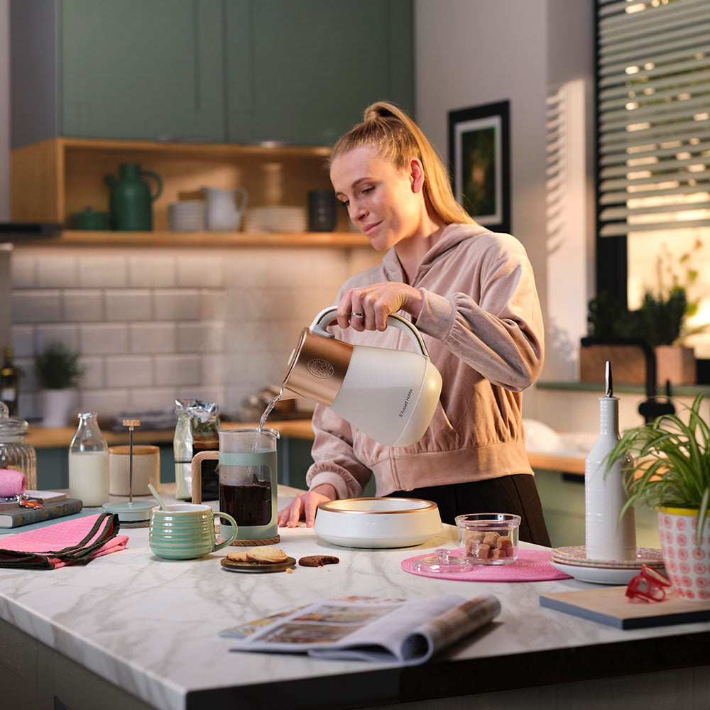 Russell Hobbs Wasserkocher – 1,7 l, mit Temperaturwahl, Warmhaltefunktion, Glas, Weiss, 27450-70