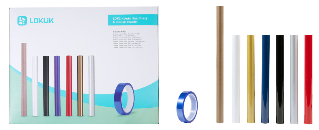 LOKLiK Aufbügelfolien-Set (Vinyl) – 9 Rollen 16,5 × 23,5 cm – Blau, Silber Metallic – für Schneideplotter