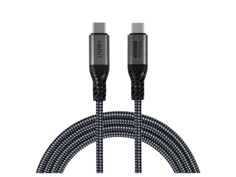 ONIT USB-C auf USB-C Kabel – USB4 80 Gbit/s – 0,5 m – PD 240 W – Textilmantel – Schwarz/Grau