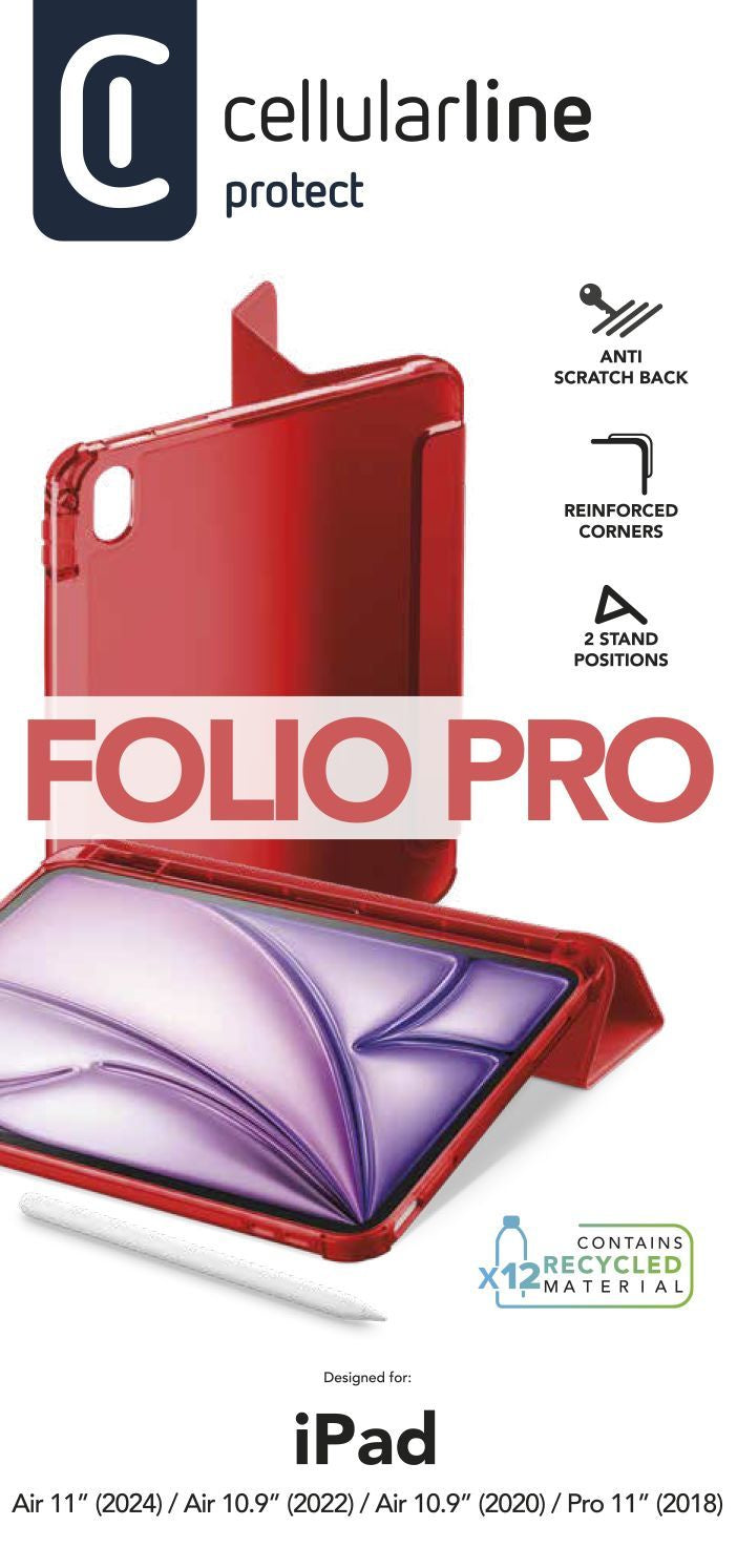 Cellularline Notebook-Schutzhülle – für iPad Air 11" (M2/2024), Kunstleder, Rot