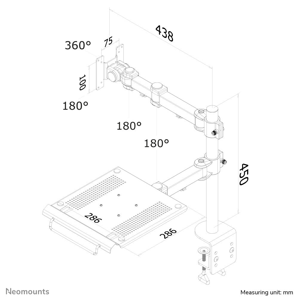 Neomounts 6 Monitorarm, 1, Tischklemme, bis 27", VESA 75 x 75/100 x 100 mm, 10 kg, höhenverstellbar