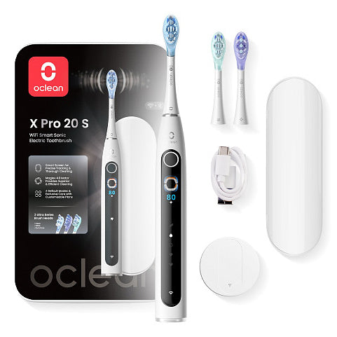 Oclean X Pro 20 – Elektrische Schallzahnbürste – 84'000 Bewegungen/min, 5 Modi – 2 Bürstenköpfe – Weiss