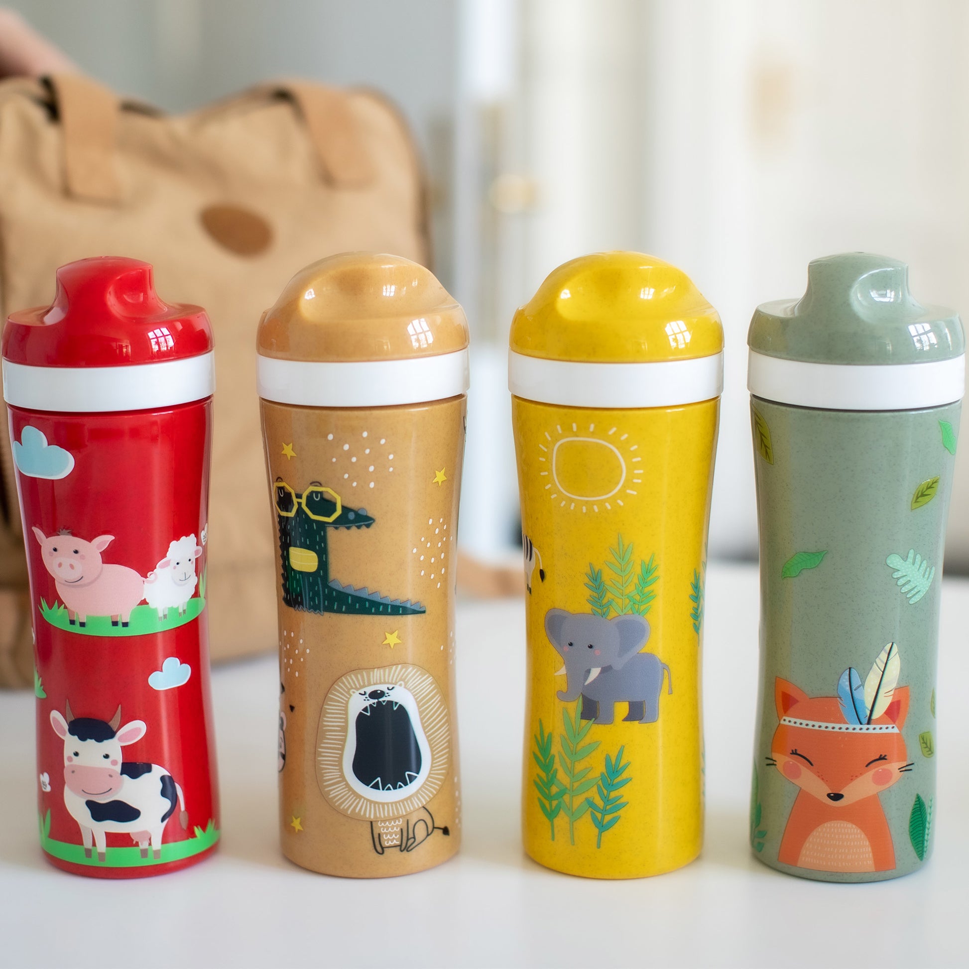 koziol OASE Farm Kindertrinkflasche 425 ml – BPA-frei, biozirkulärer Kunststoff, Tiermuster