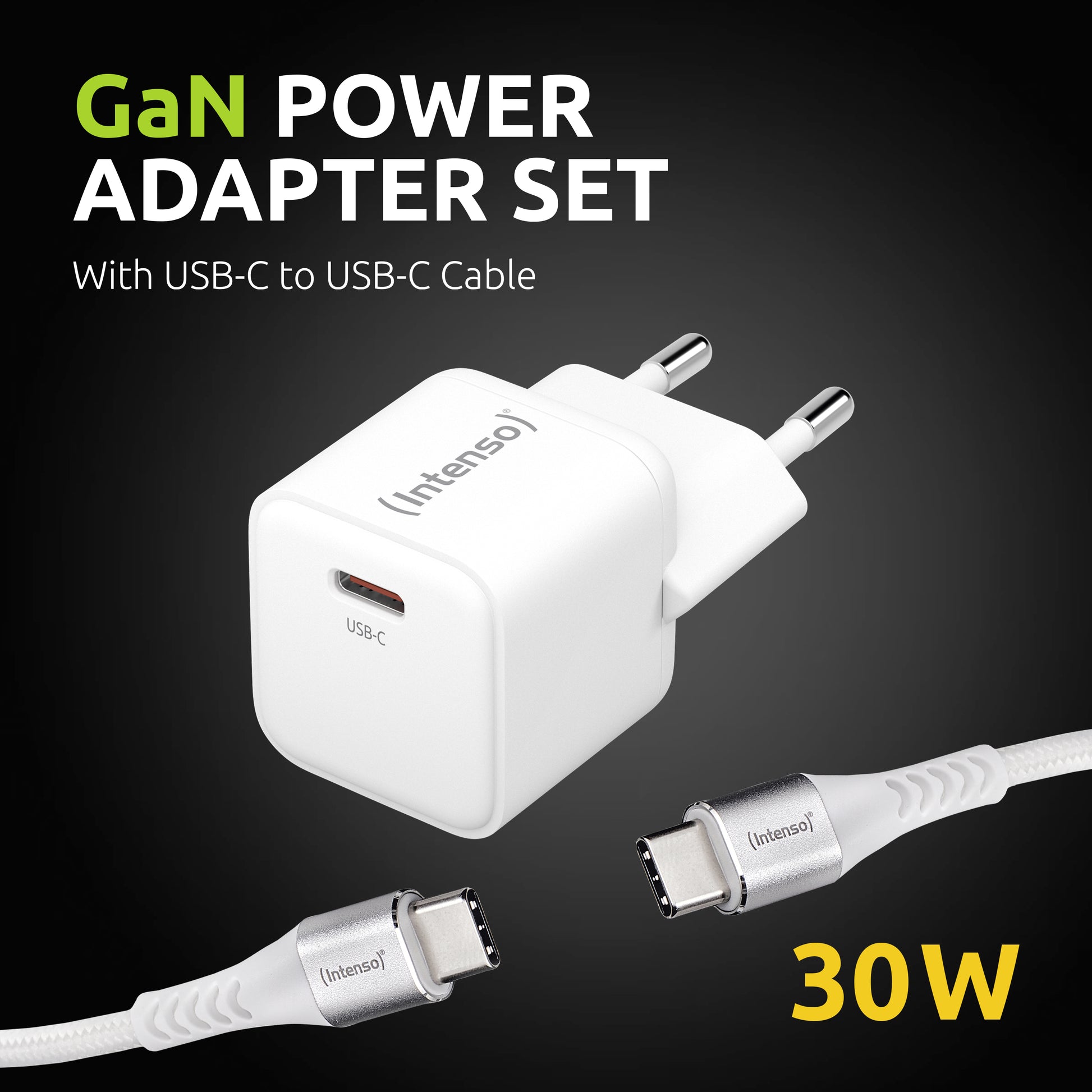 Intenso W30C USB-Ladegerät 30 W – USB-C×1 – PD 3.0, PPS, QC 4.0, GaN – EU-Stecker (Typ C) – Weiss