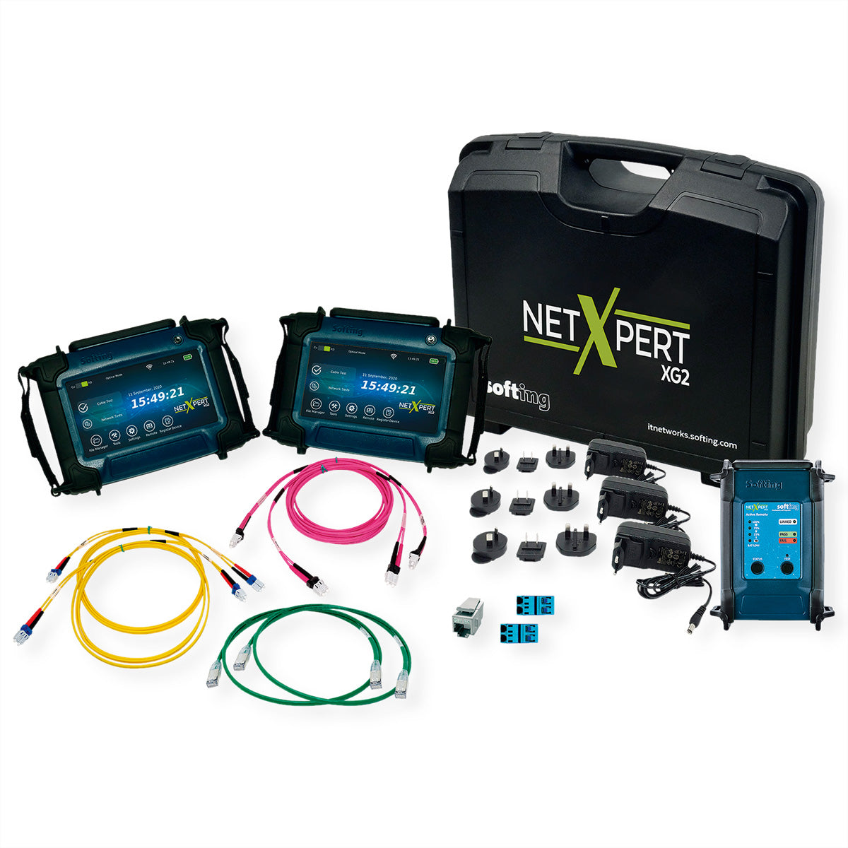 Softing IT Networks NetXpert XG2+ – Netzwerk-Kabeltester – RJ45/LC, PoE 90 W, Touch-Display, für Kupfer/LWL