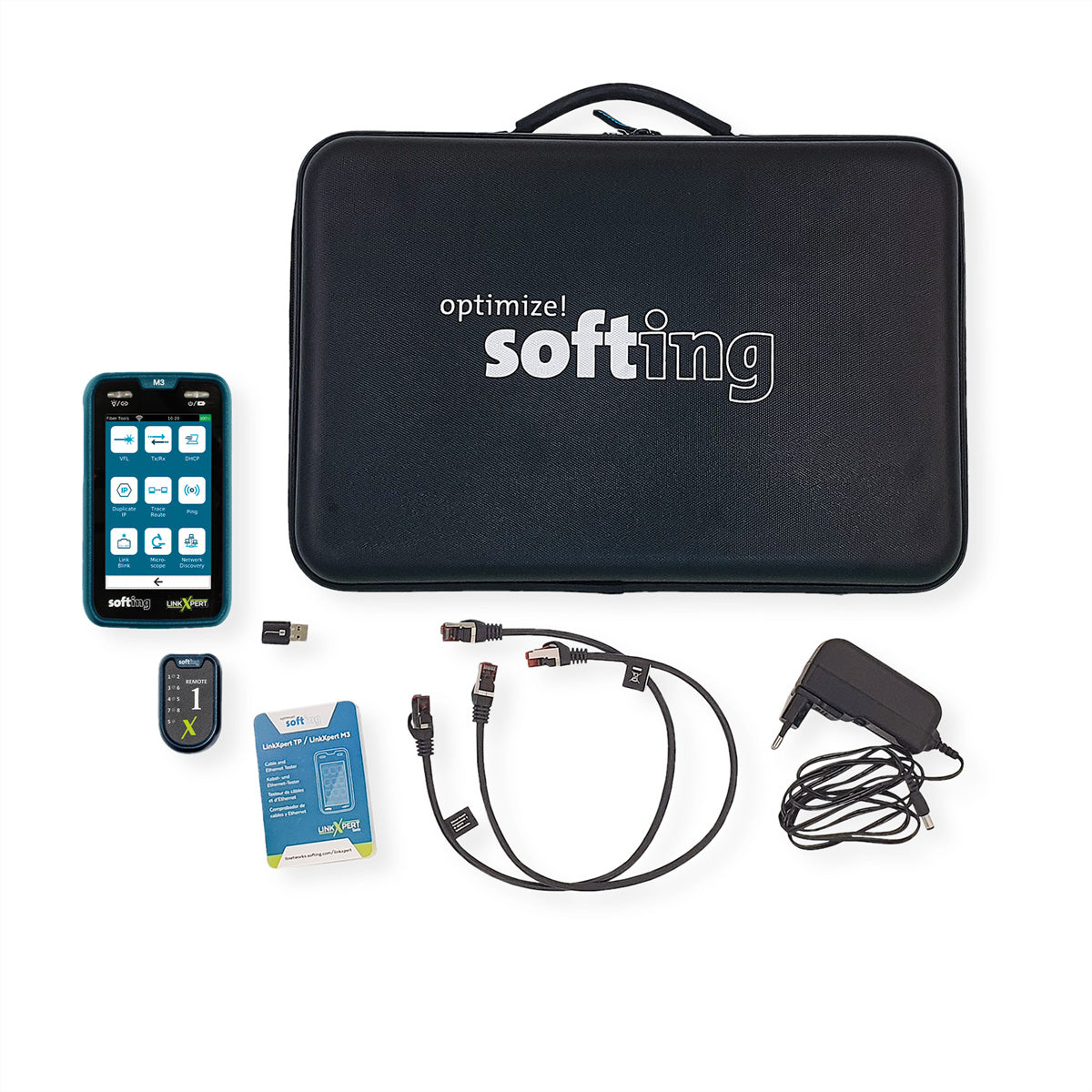 Softing IT Networks Softing LinkXpert M3 – Netzwerk-Kabeltester – RJ45/Glasfaser, PoE bis 90 W, für Kupfer/Glasfaser/WLAN