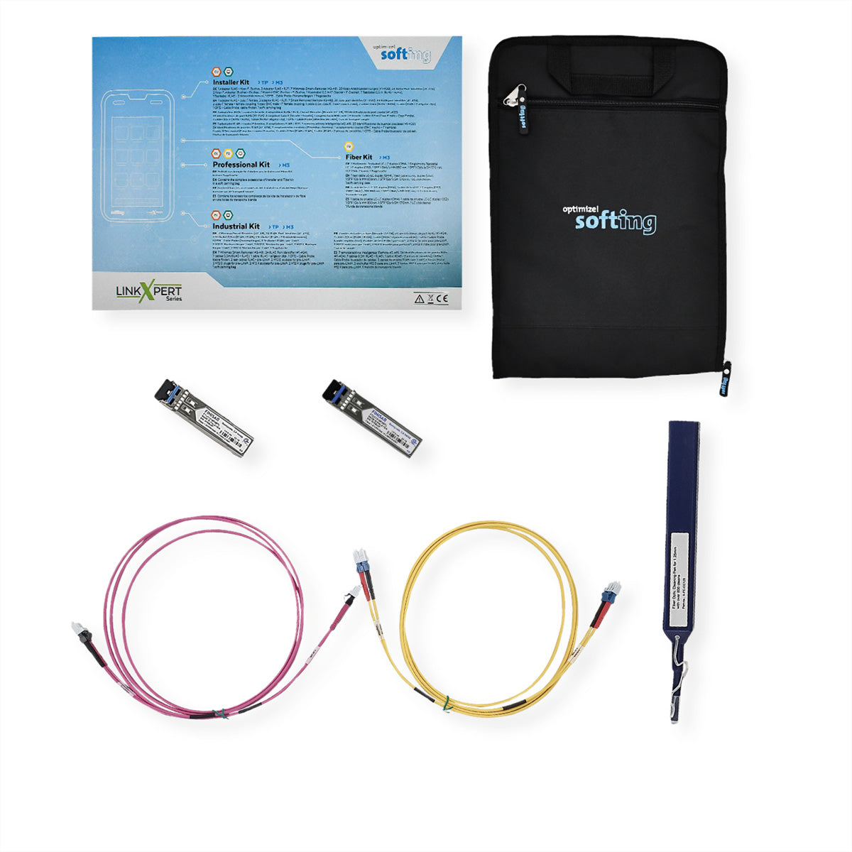 Softing IT Networks Glasfaser-Zubehörkit – für LinkXpert M3, LC‑LC OM4/OS2 Duplex, 1G SFP MM/SM, LC‑Clickclean