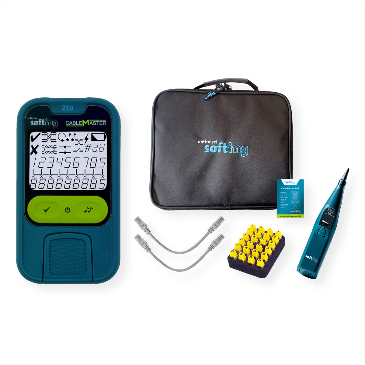 Softing IT Networks CableMaster 210 Kit – Netzwerk-Kabeltester – RJ45, LCD-Anzeige, für Ethernet-Kabel
