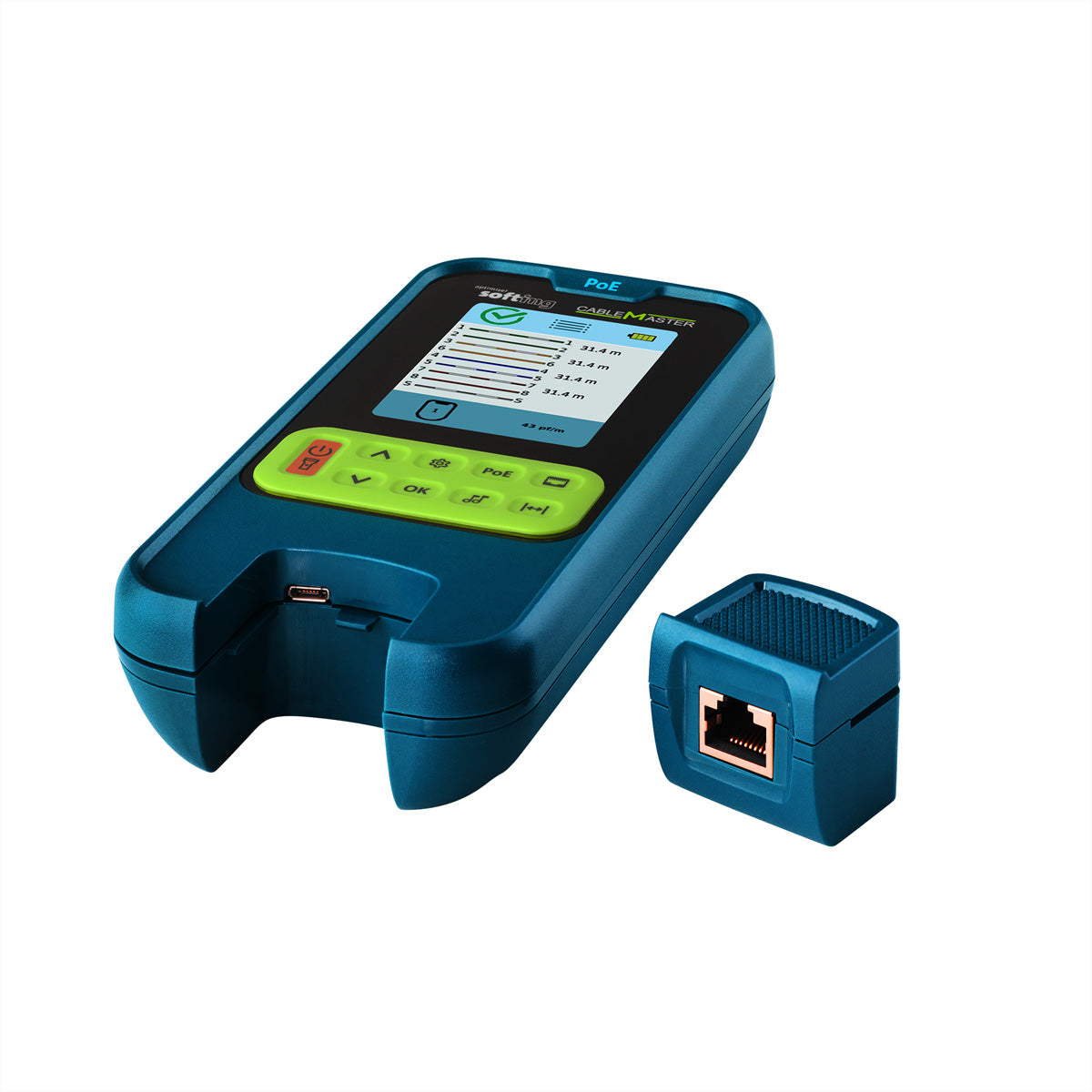 Softing IT Networks CableMaster PoE – Netzwerk-Kabeltester – RJ45, PoE, 3,5" Farbdisplay