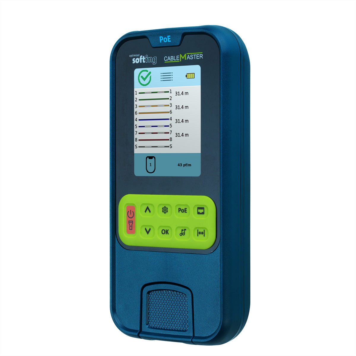 Softing IT Networks CableMaster PoE – Netzwerk-Kabeltester – RJ45, PoE, 3,5" Farbdisplay