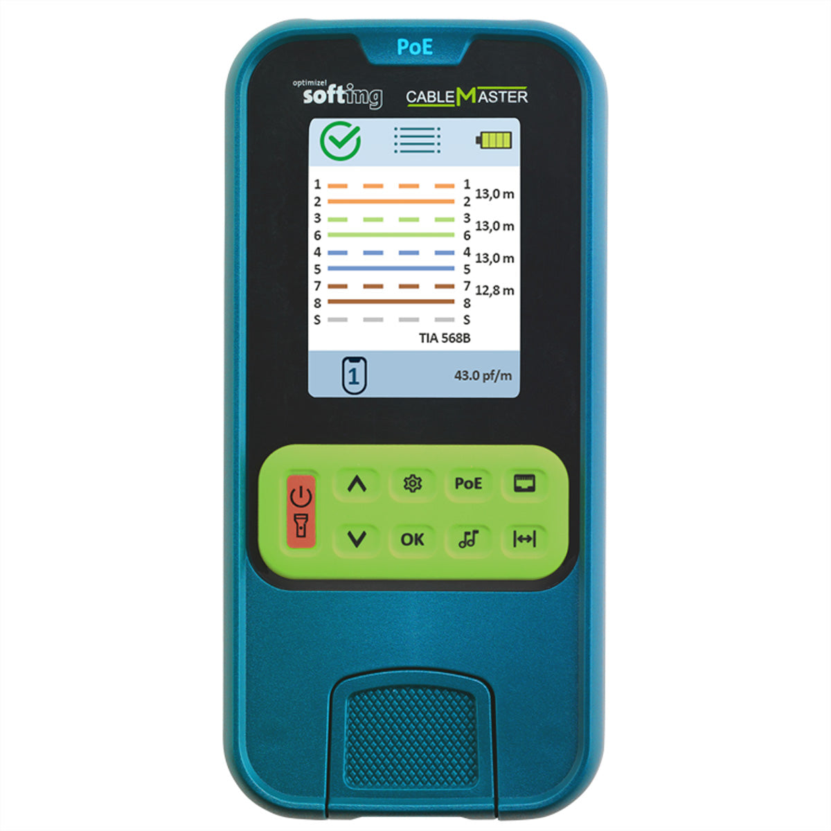 Softing IT Networks CableMaster PoE Kit – Netzwerk-Kabeltester – RJ45, PoE bis 90 W, 3,5" Farbdisplay