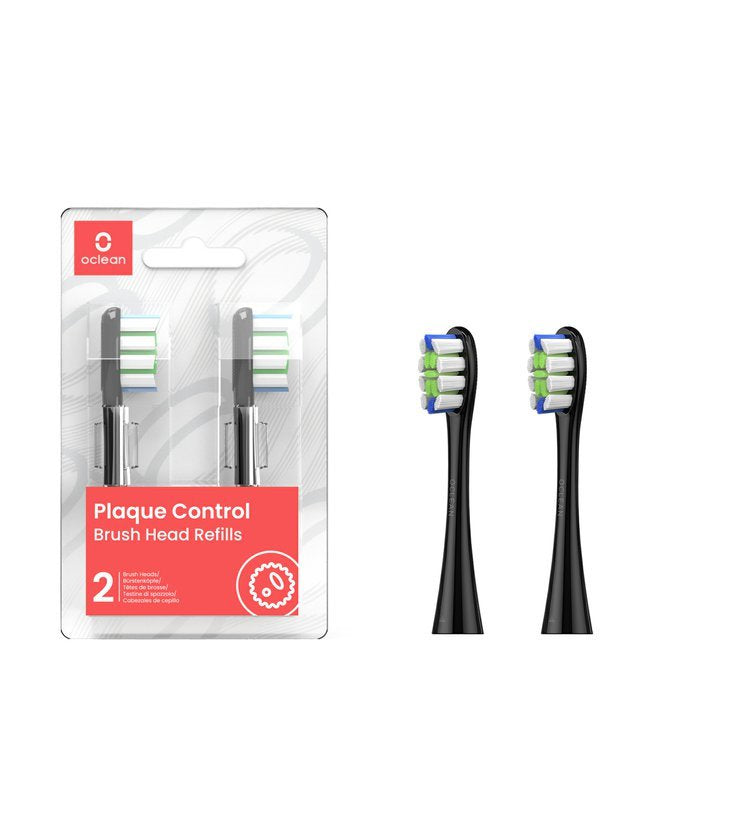 Oclean Aufsteckbürste Plaque Control – Härtegrad Mittel – 2 Stk, Schwarz