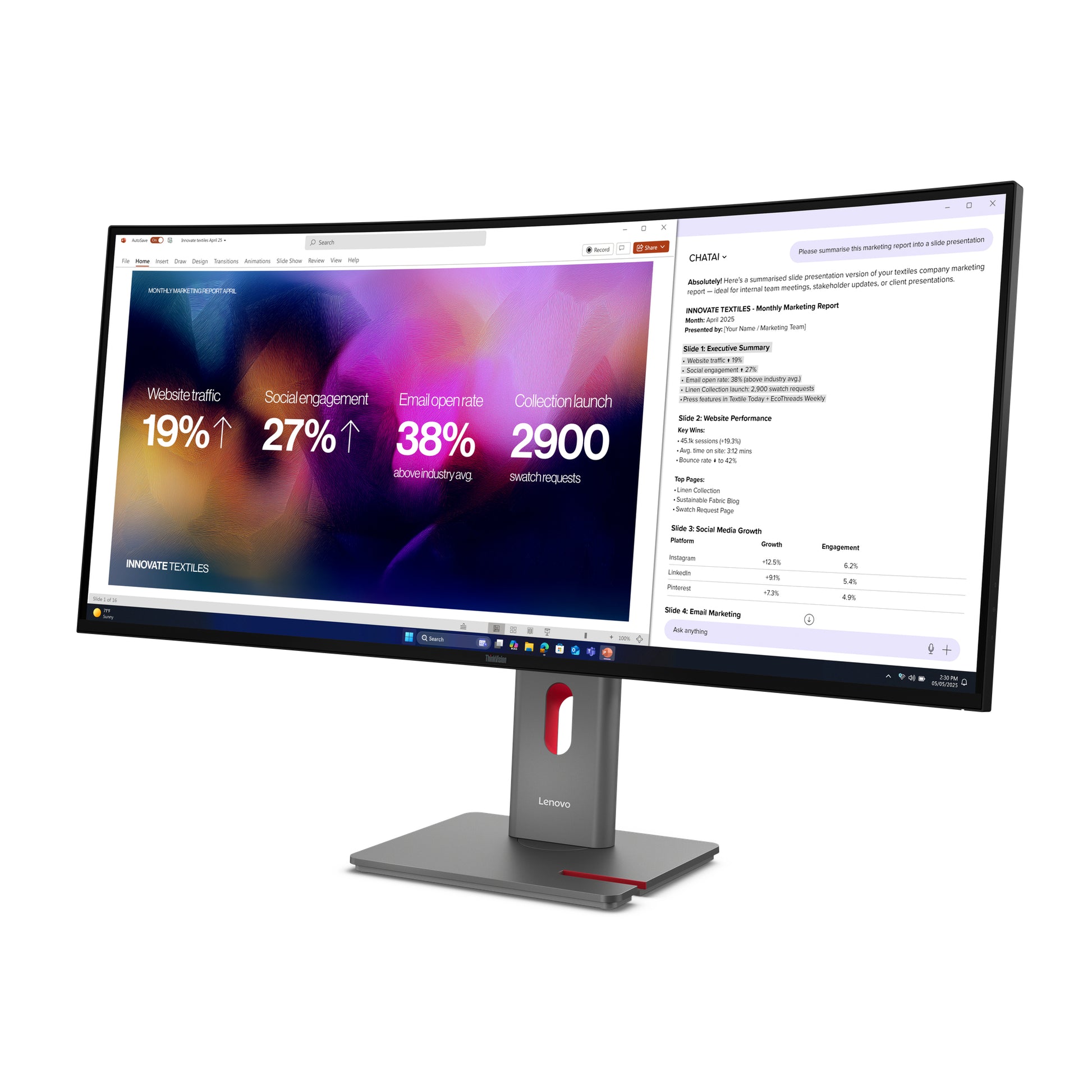 Lenovo ThinkVision P40Wd-40 – 39,7" Curved, 5120 × 2160, IPS, 120 Hz, Thunderbolt 4, LAN, HDR10