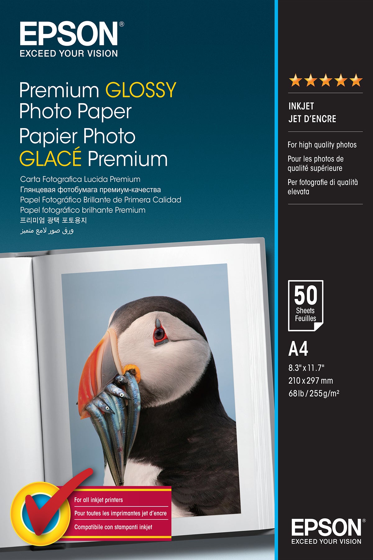 Epson Premium Fotopapier – glänzend, A4, 255 g/m², 50 Blatt