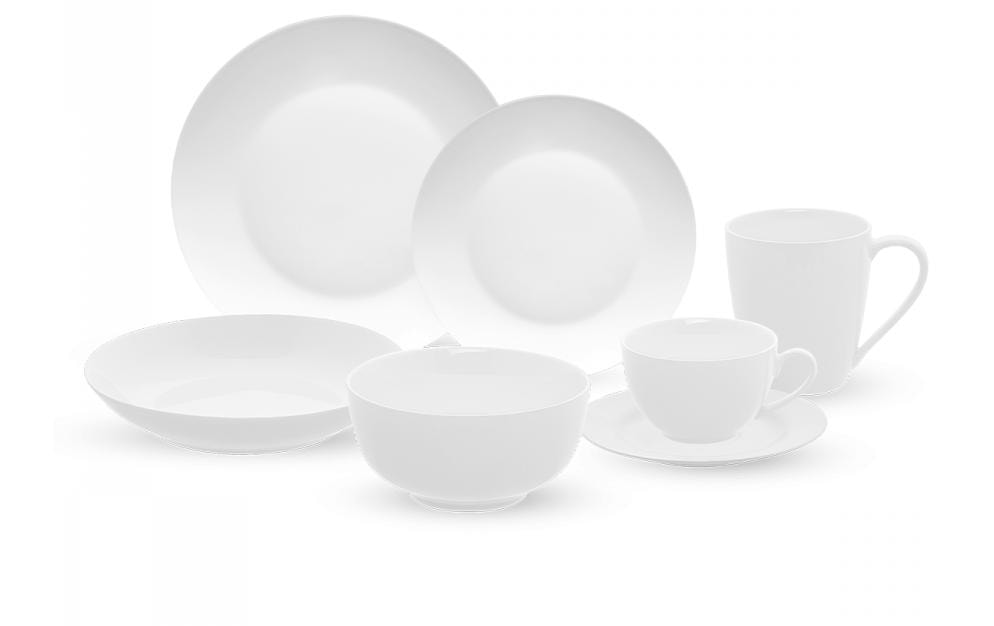 Sola Speise-Service Flow – Set 28-teilig, Ø 20 cm, Porzellan, Weiss, spülmaschinenfest, mikrowellengeeignet