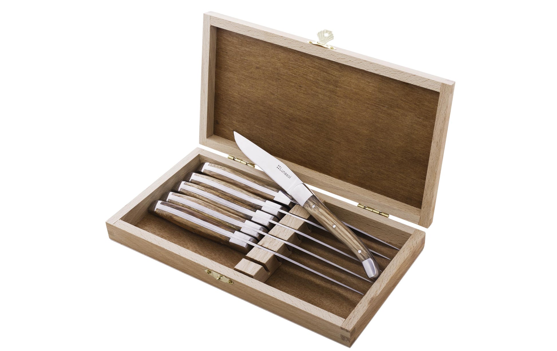 Sola Basic Steakmesser – 6er-Set, 10,5 cm, Glatter Schliff, Edelstahl, Holzgriff, Hellbraun