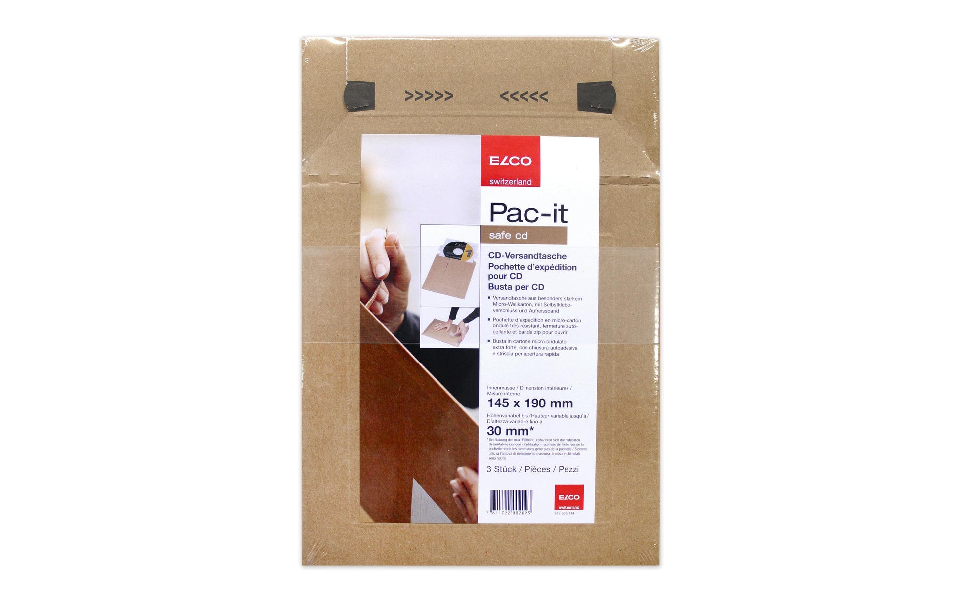 Elco Pac-it Safe Karton-Versandtasche – 180 × 195 mm, selbstklebend, Karton, braun, für CD – 25 Stk.