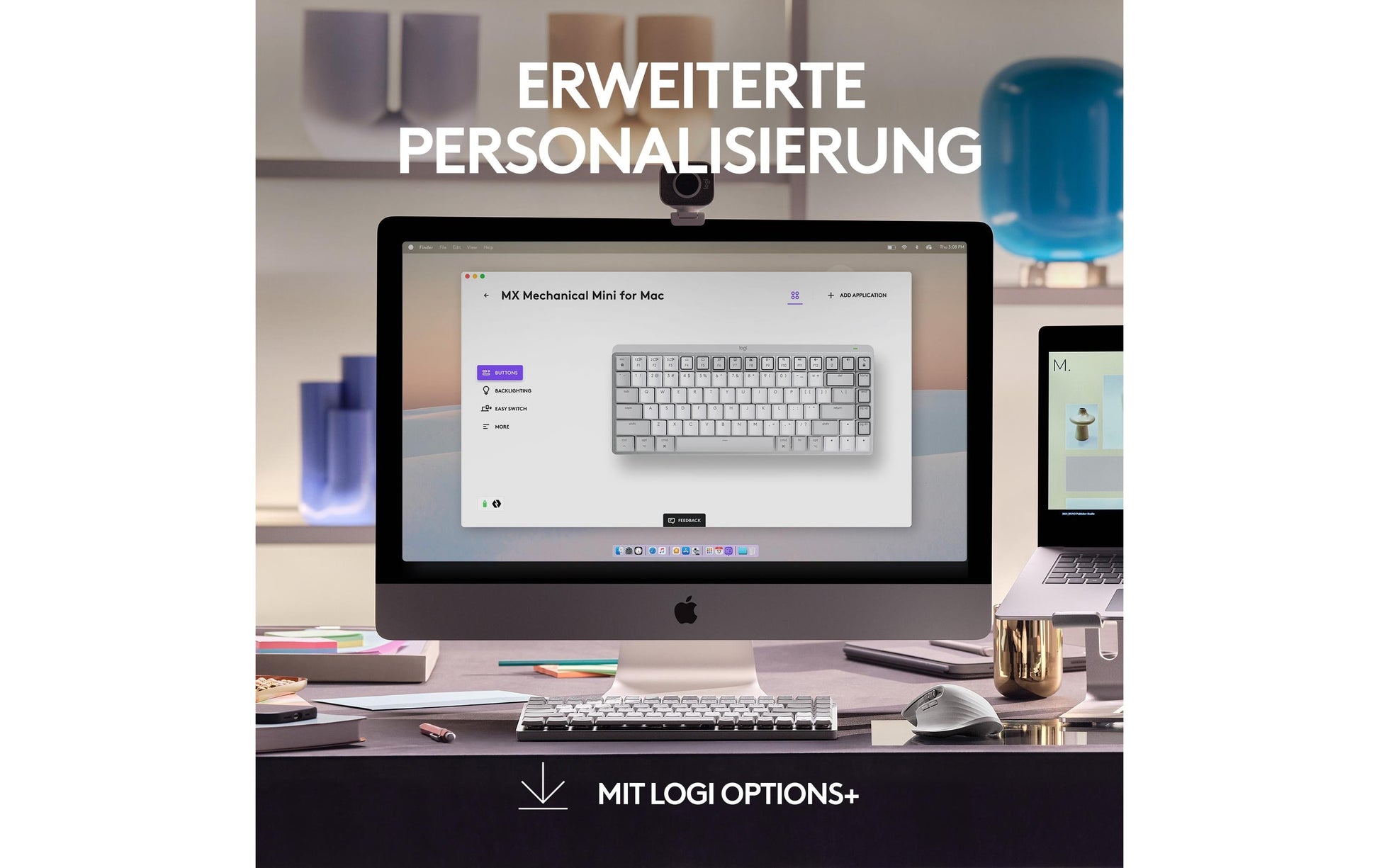 Logitech MX Mechanical Mini – Tastatur, kabellos (Bluetooth/2,4 GHz), CH-Layout (DE-CH), TKL – für macOS