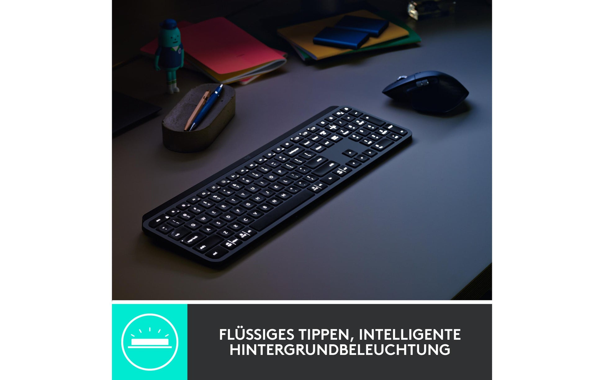 Logitech MX – Tastatur, kabellos (Bluetooth/2,4 GHz), DE-Layout (DE) – für Windows & iOS
