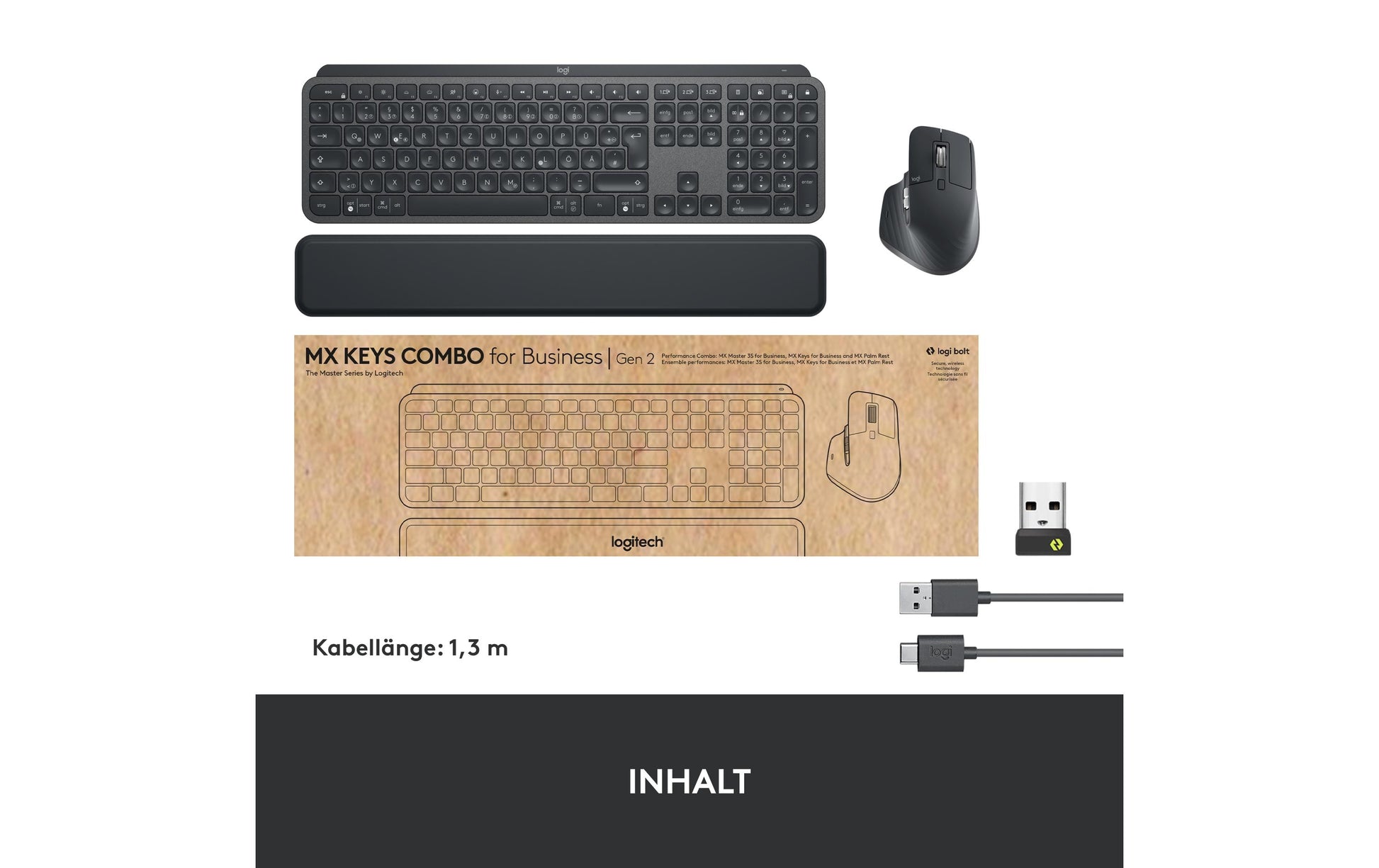 Logitech MX – Tastatur, kabellos (Bluetooth/2,4 GHz), DE-Layout (DE) – für Windows & iOS
