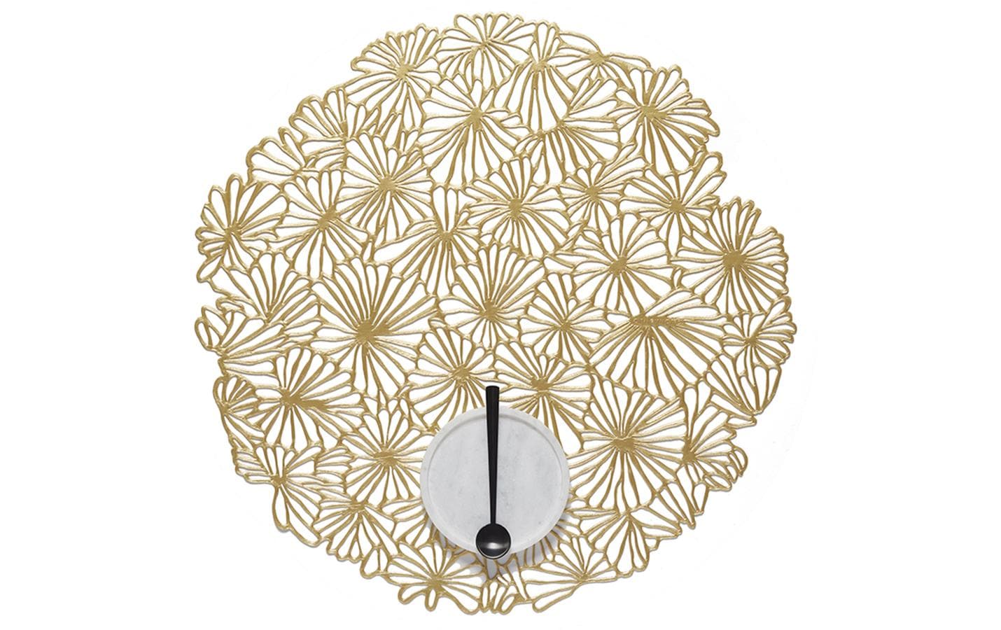 Chilewich Tischset Daisy – rund, Vinyl, gold, Ø38 cm