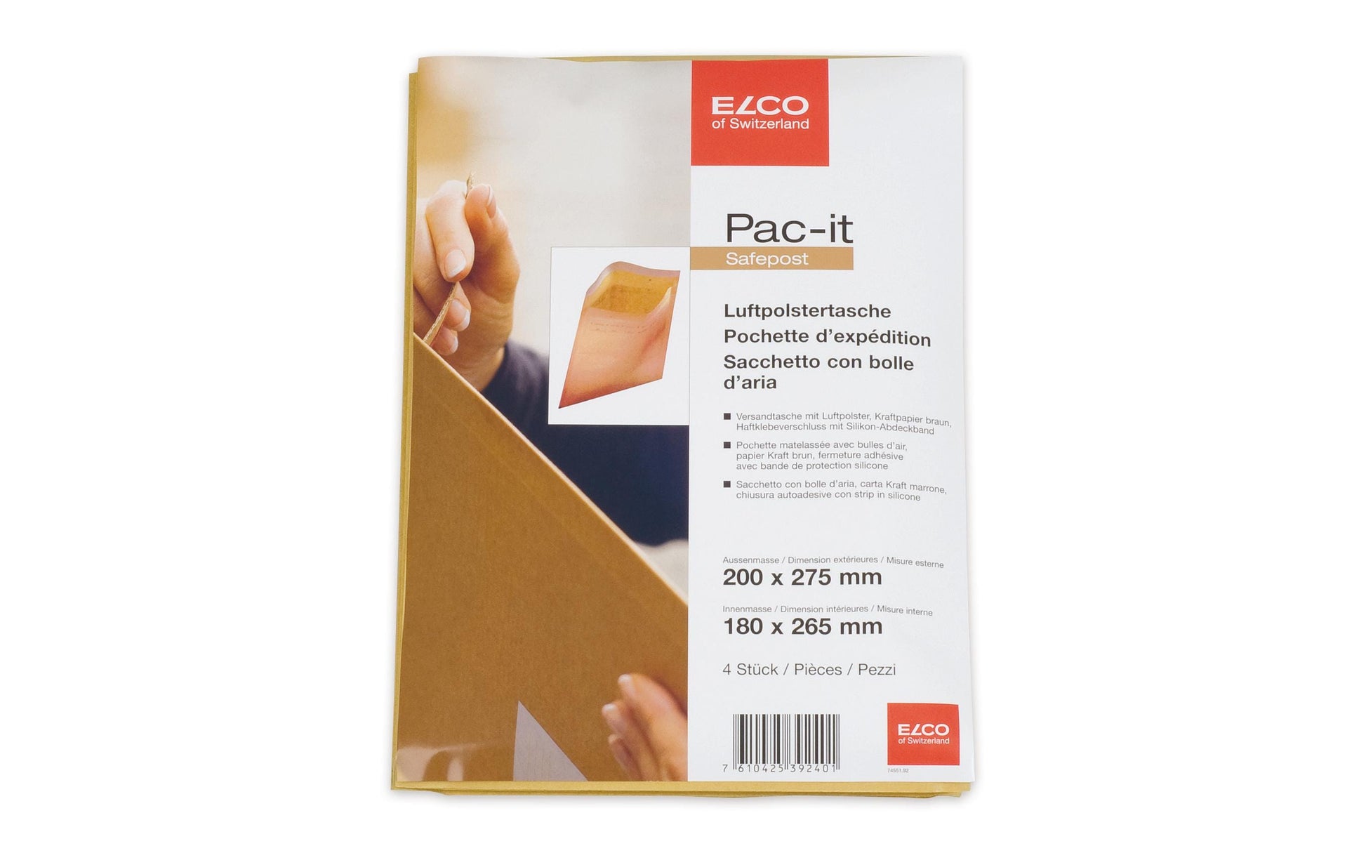 Elco Safepost Luftpolstertasche – 200 × 275 mm, selbstklebend, braun – 4 Stk.
