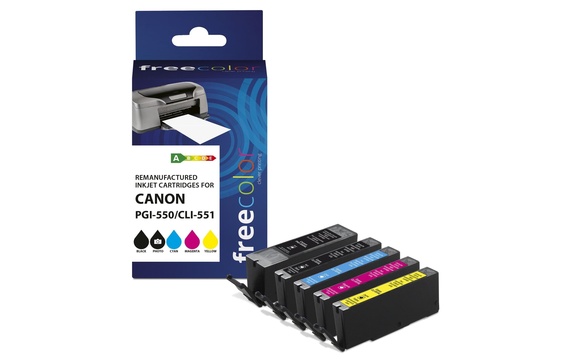 Freecolor CLI550/551XL Tintenpatronen-Multipack, Schwarz/Cyan/Magenta/Gelb (Kompatibel) – für Canon MG 5400