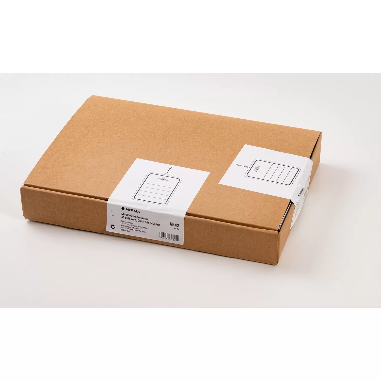 HERMA Anhängeetiketten – rechteckig 48 × 65 mm, Karton, weiss, mit Öse, Faden und Splint, 1'000 Stk.