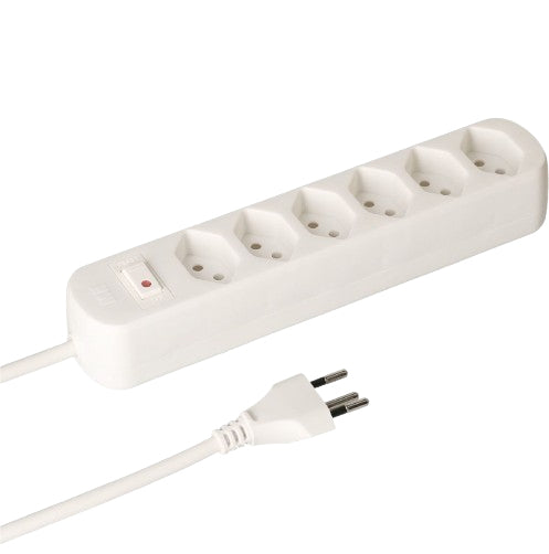 Max Hauri AG Max Hauri Basic-Line Steckdosenleiste, 6×T13, mit Schalter, 1,5 m, Eingang T12, IP20 – weiss