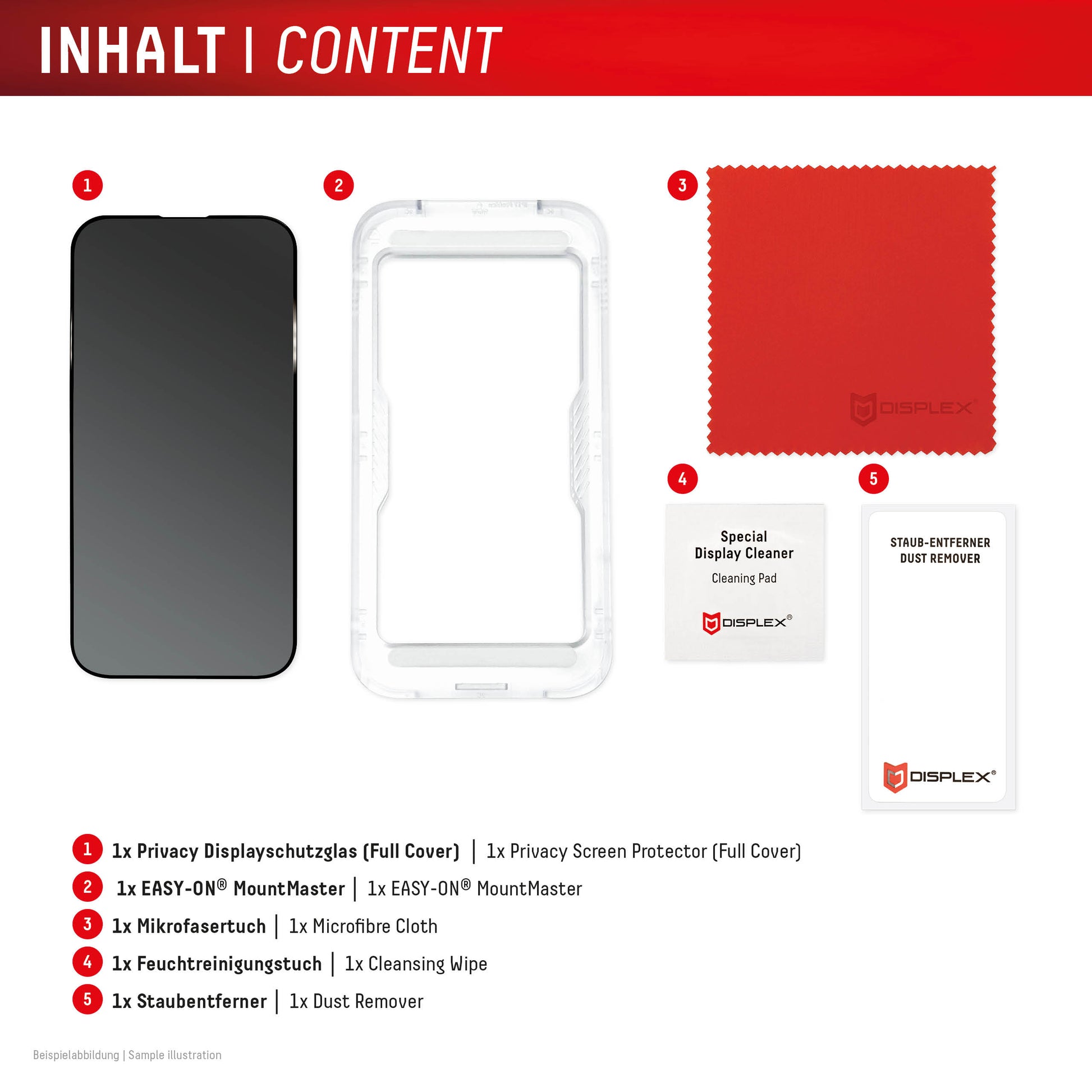 Displex Privacy-Filter (Panzerglas) – für iPhone 17 Pro – mit Applikator