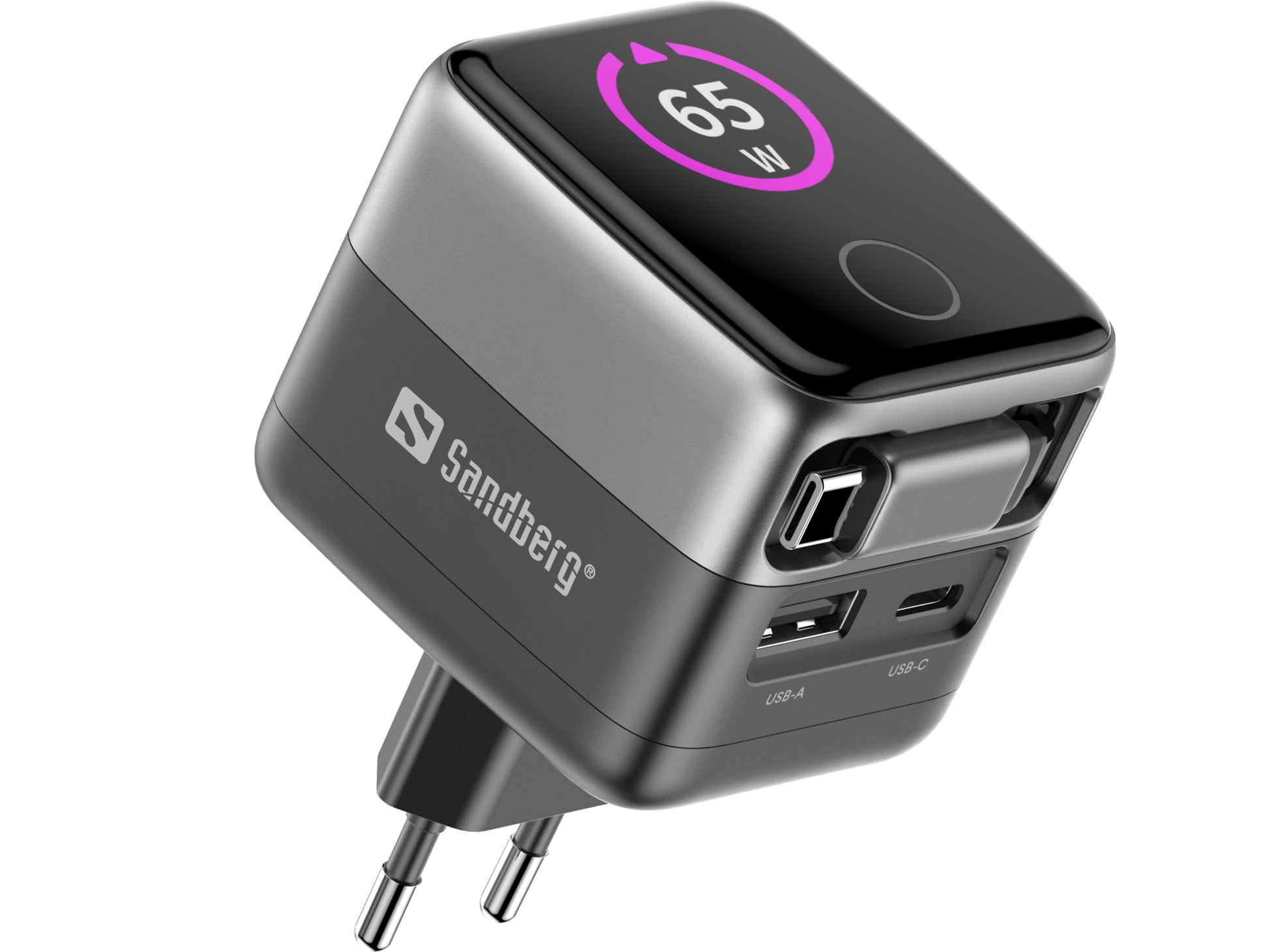 Sandberg 441-74 USB-Wandladegerät 65 W – USB-C×1 – PD – Display, inkl. Kabel