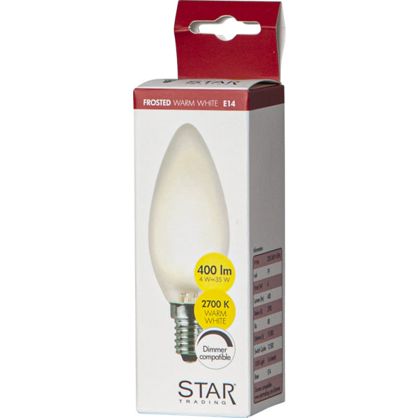 Star Trading Leuchtmittel E14 Kerzenform – Warmweiss 2700 K, 400 lm, 4 W – IP44 – 10 Stk., Transparent/Glas
