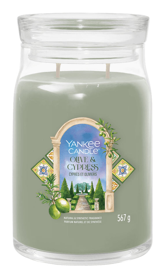 Yankee Candle Olive & Cypress – Duftkerze, Grosses Glas, 60–90 h