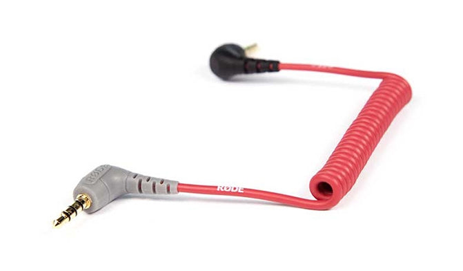 RØDE 3,5-mm-Klinkenkabel – 90° Stecker–90° Stecker – 0,15 m, TRS–TRRS, vergoldete Stecker, Rot