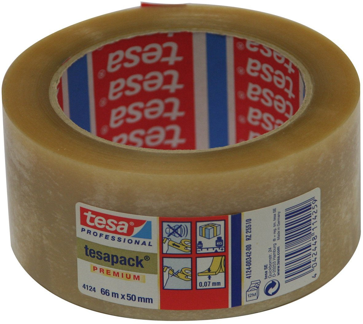 TESA 4124 – Verpackungsklebeband, PVC, transparent, Naturkautschuk – 19 mm × 66 m – 1 Rolle