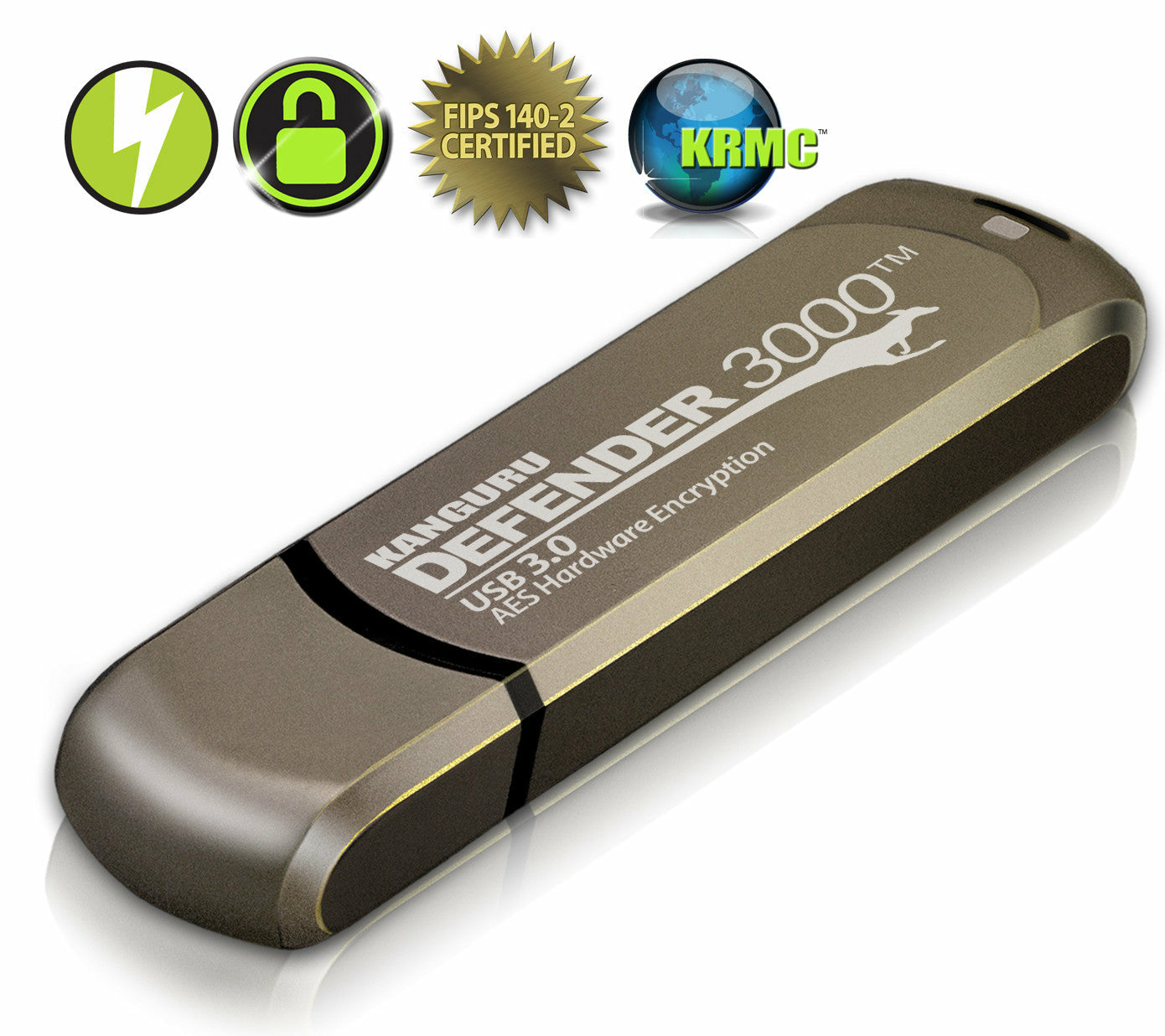 iStorage Kanguru Defender 3000 – 512 GB, USB 3.2 Gen 1 (Typ-A), AES-XTS 256-Bit, FIPS 140-2 L3
