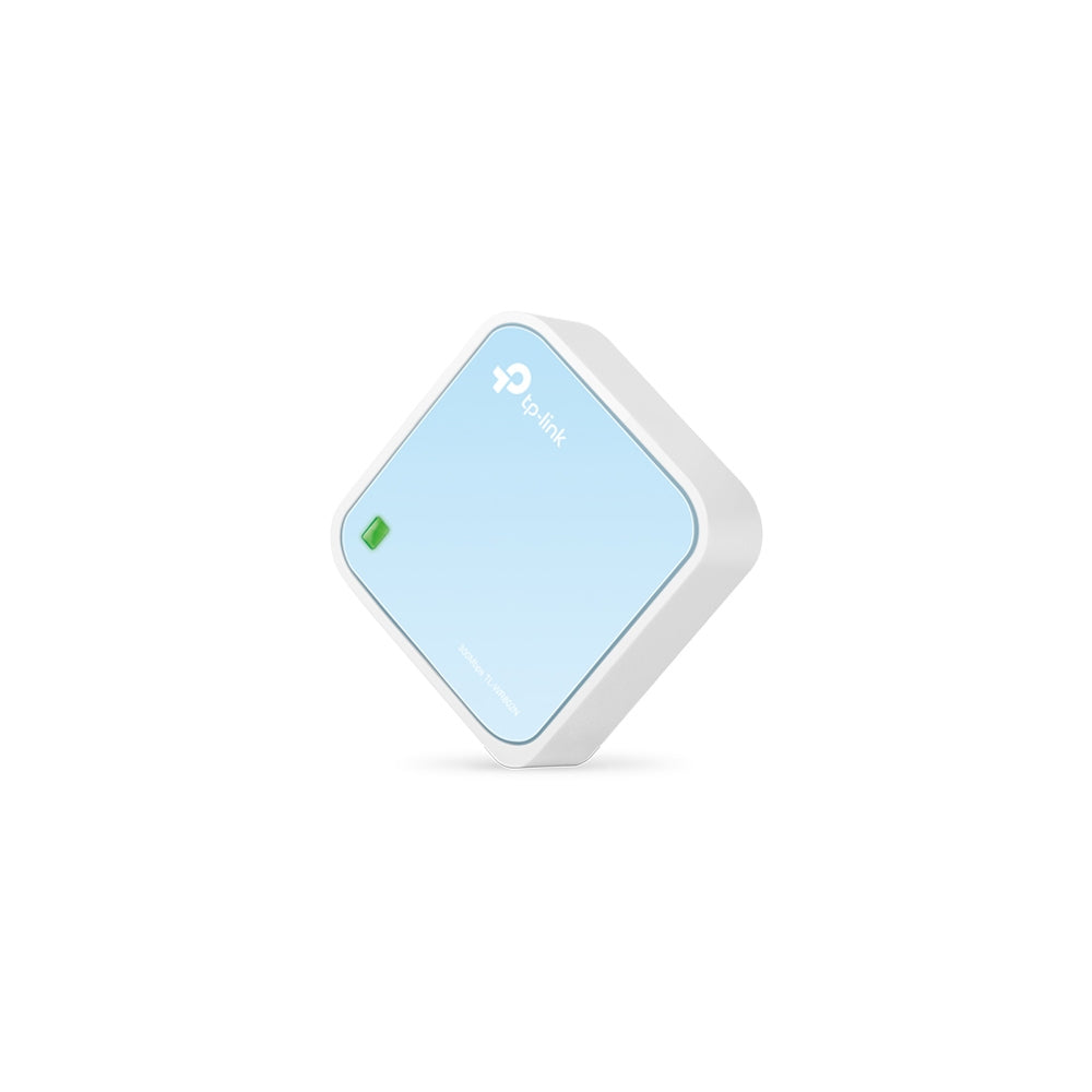 TP-Link TL-WR802N – Mini-WLAN-Router, Wi-Fi 4, 2,4 GHz, 300 Mbit/s, 1× Fast Ethernet, USB, Blau/Weiss