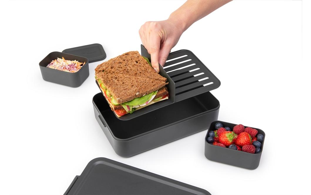 Brabantia Brotdose Make & Take – 2 l, 25,5 × 16,7 × 6,2 cm, Kunststoff, Dunkelgrau, spülmaschinenfest