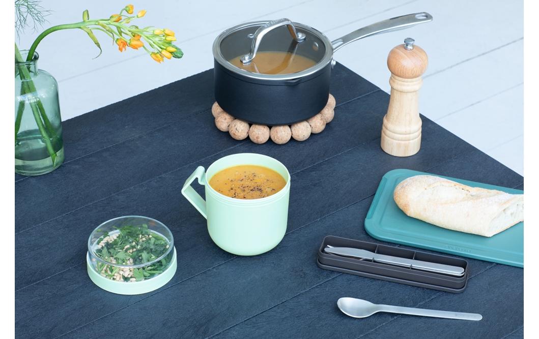 Brabantia Suppentasse Make & Take – 600 ml, 13 × 11 × 13 cm, Kunststoff, mit Deckel, spülmaschinenfest