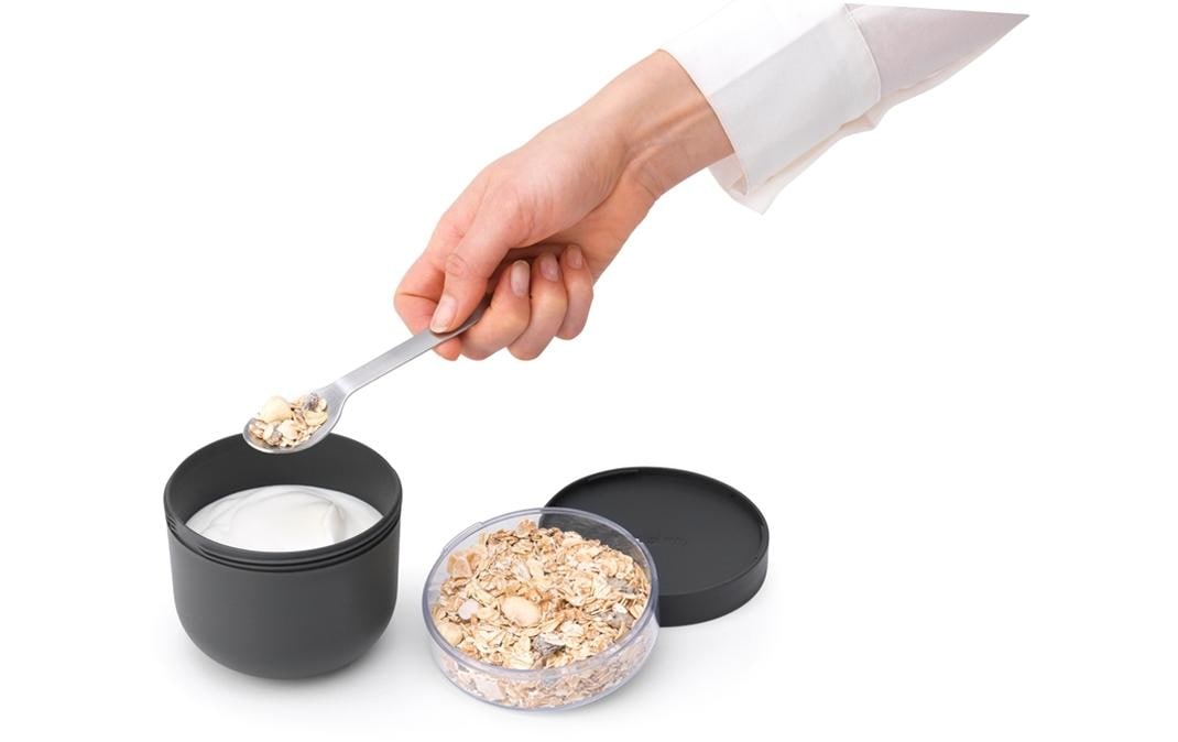 Brabantia Müeslischale Make & Take – 0,5 l, Ø 11,0 cm, Kunststoff, Dunkelgrau, mit Deckel, auslaufsicher
