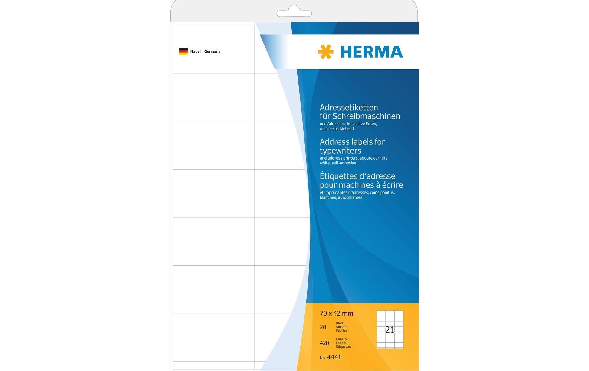 HERMA Adressetiketten, 70 × 42 mm – für Schreibmaschinen, bis 4 Durchschläge – 420er-Pack