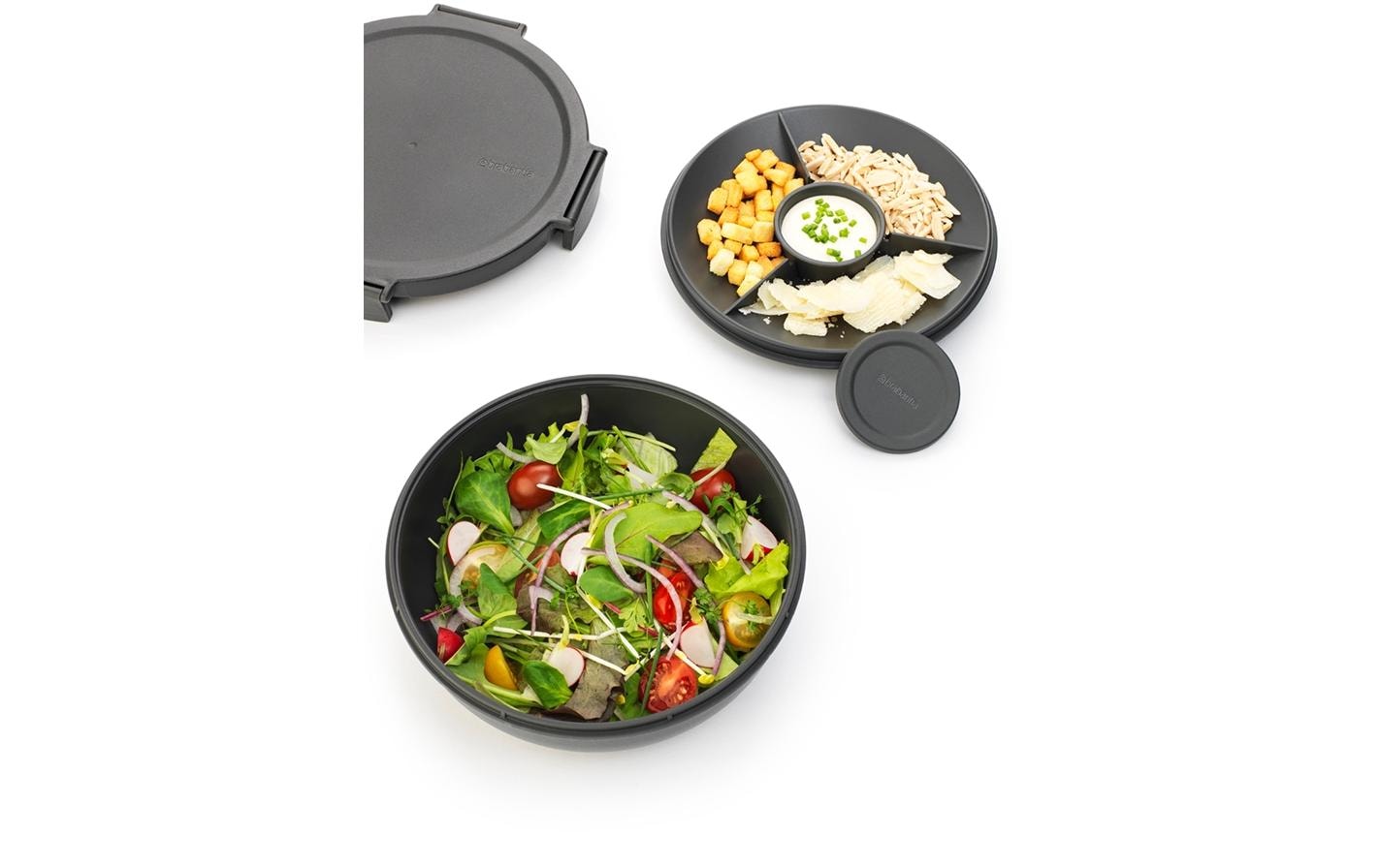 Brabantia Salatschüssel Make & Take – 1,3 l, Ø 21,0 cm, Kunststoff, mit Deckel, auslaufsicher