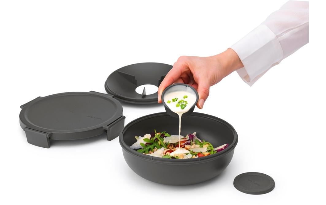 Brabantia Salatschüssel Make & Take – 1,3 l, Ø 21,0 cm, Kunststoff, mit Deckel, auslaufsicher