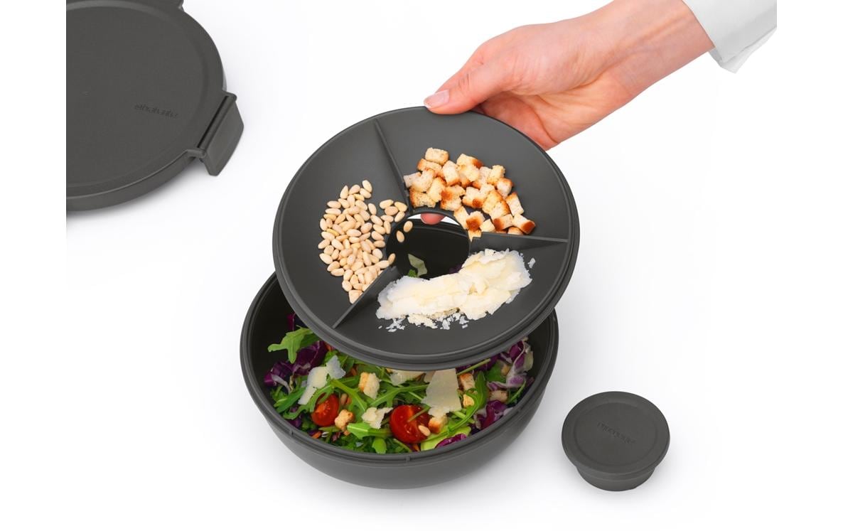 Brabantia Salatschüssel Make & Take – 1,3 l, Ø 21,0 cm, Kunststoff, mit Deckel, auslaufsicher