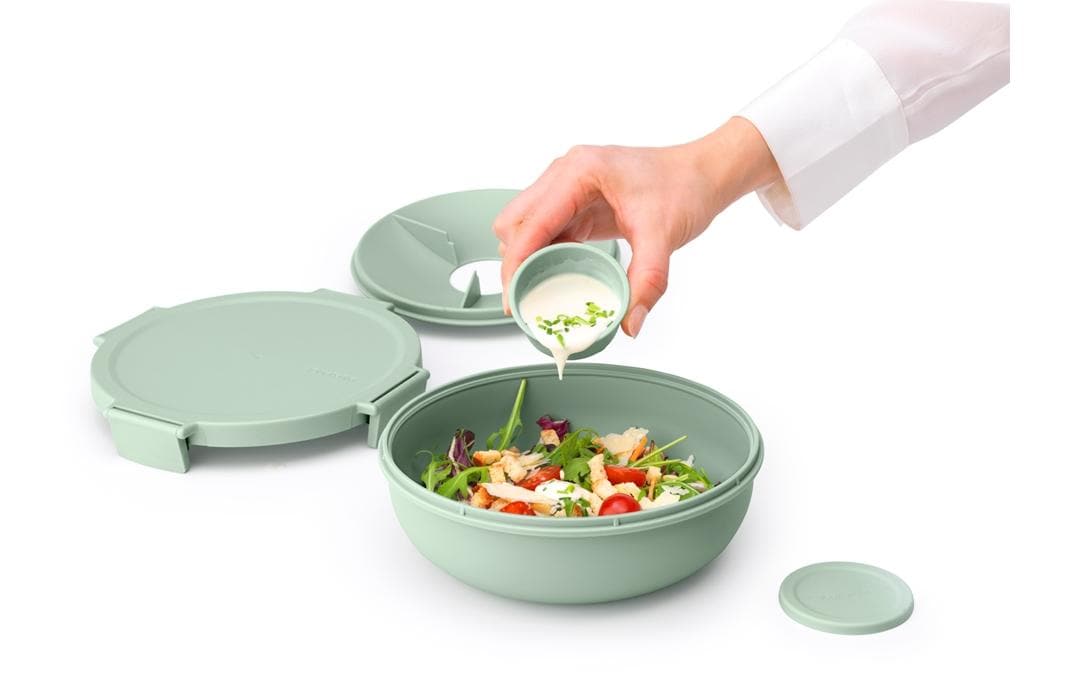 Brabantia Salatschüssel Make & Take – 1,3 l, Ø 21,0 cm, H 7,5 cm, Kunststoff, Hellgrün, mit Deckel