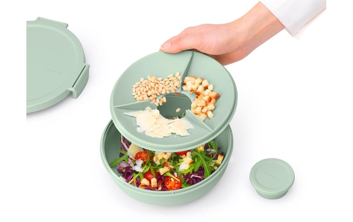 Brabantia Salatschüssel Make & Take – 1,3 l, Ø 21,0 cm, H 7,5 cm, Kunststoff, Hellgrün, mit Deckel