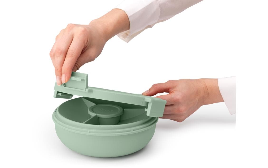 Brabantia Salatschüssel Make & Take – 1,3 l, Ø 21,0 cm, H 7,5 cm, Kunststoff, Hellgrün, mit Deckel